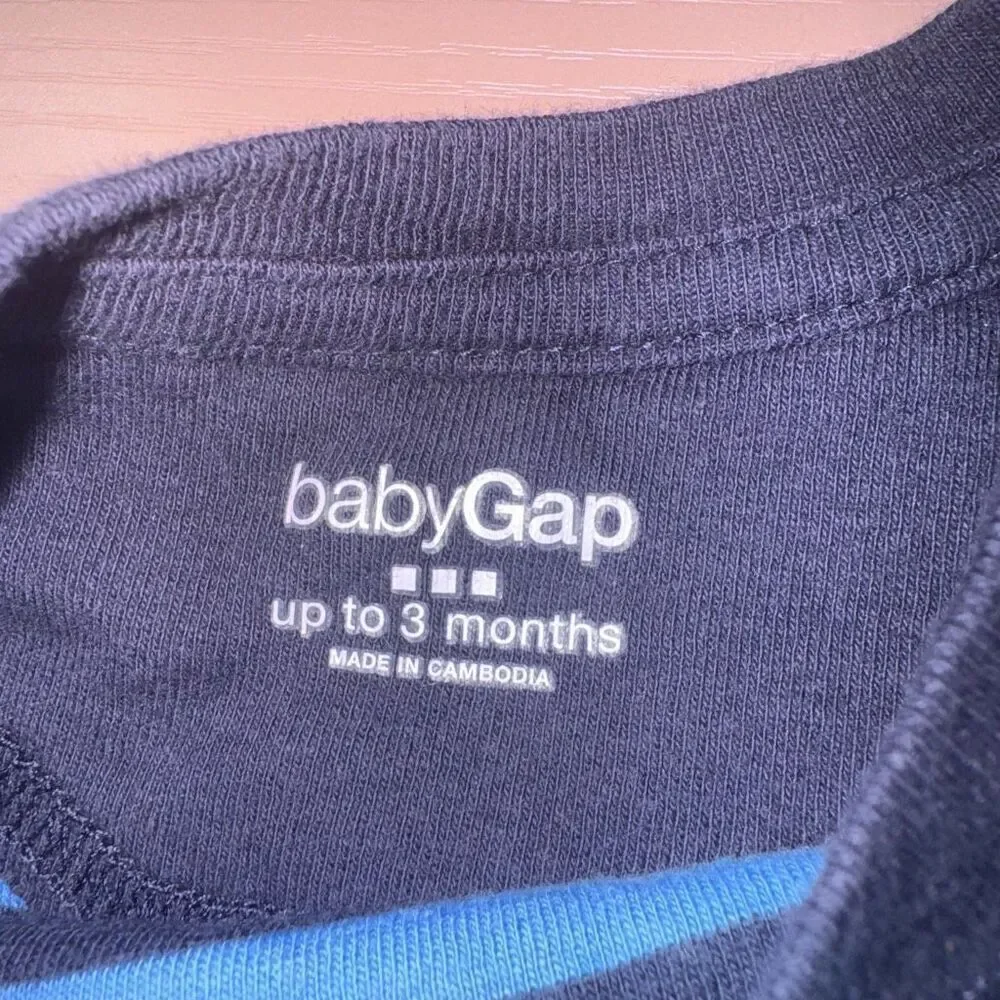 Baby Gap 0-3 Months Blue Striped Bear Onesie